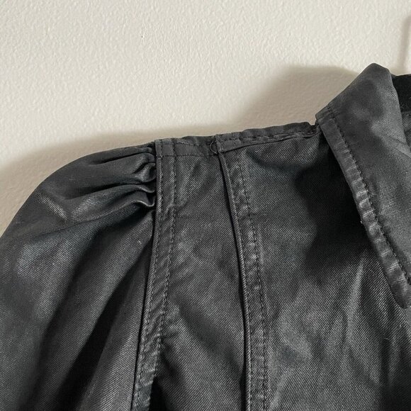 DL1961 Women S Black Medina Puff Sleeve Clarita Coated Button Up Jacket NWT - Picture 7 of 13